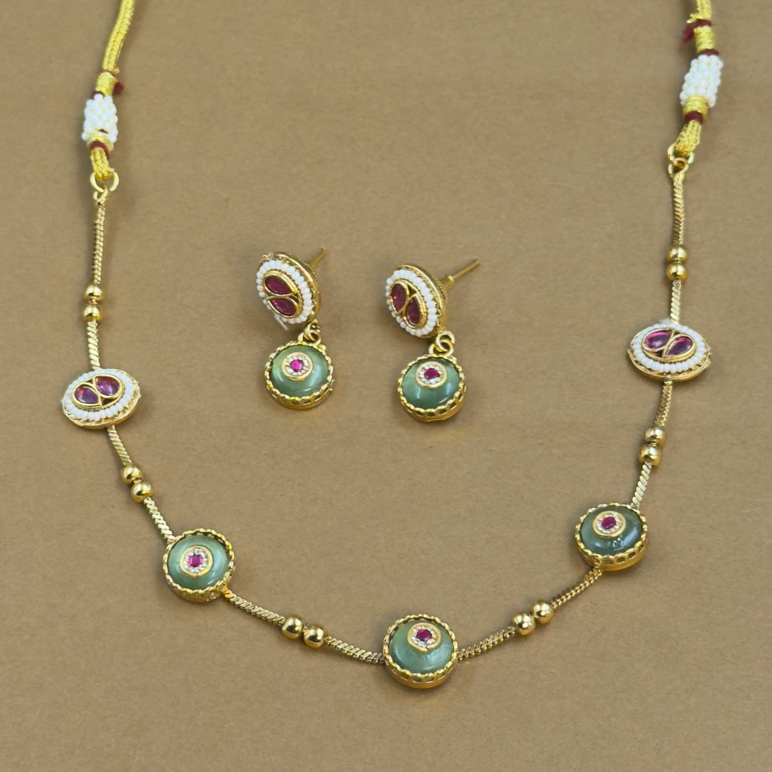 Anvithika Mint Kundan Necklace Set for Daily Wear