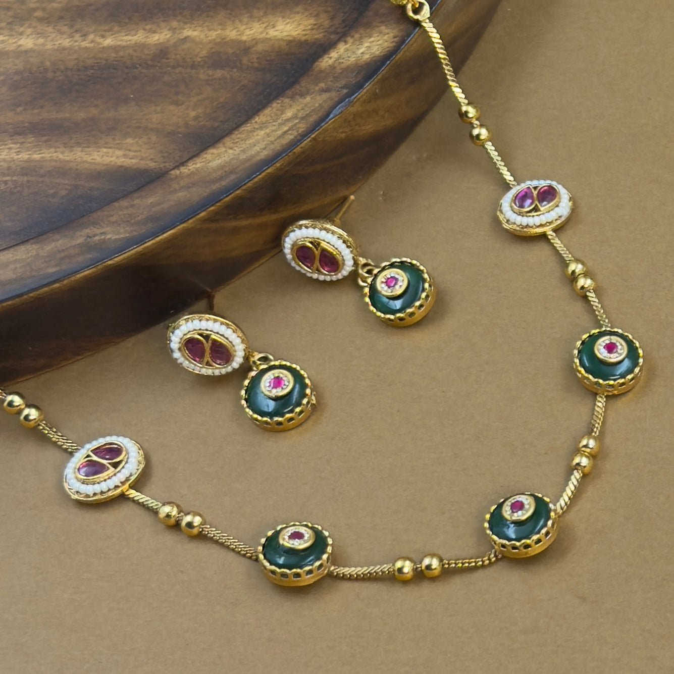 Pranvika Green Kundan Necklace Set for Daily Wear