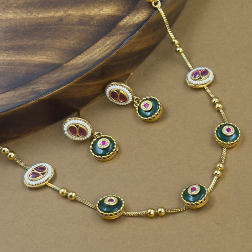 Pranvika Green Antique Necklace Set for Daily Wear