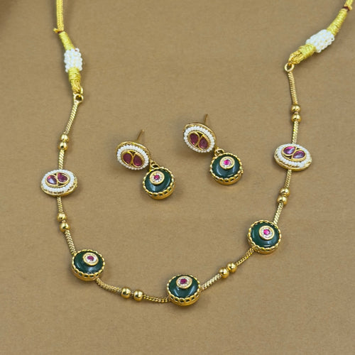 Pranvika Green Antique Necklace Set for Daily Wear, alternate angle