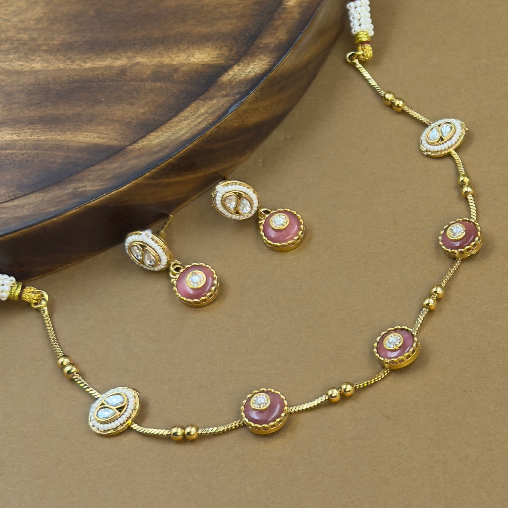Sharvika Pink Kundan Necklace Set for Daily Wear