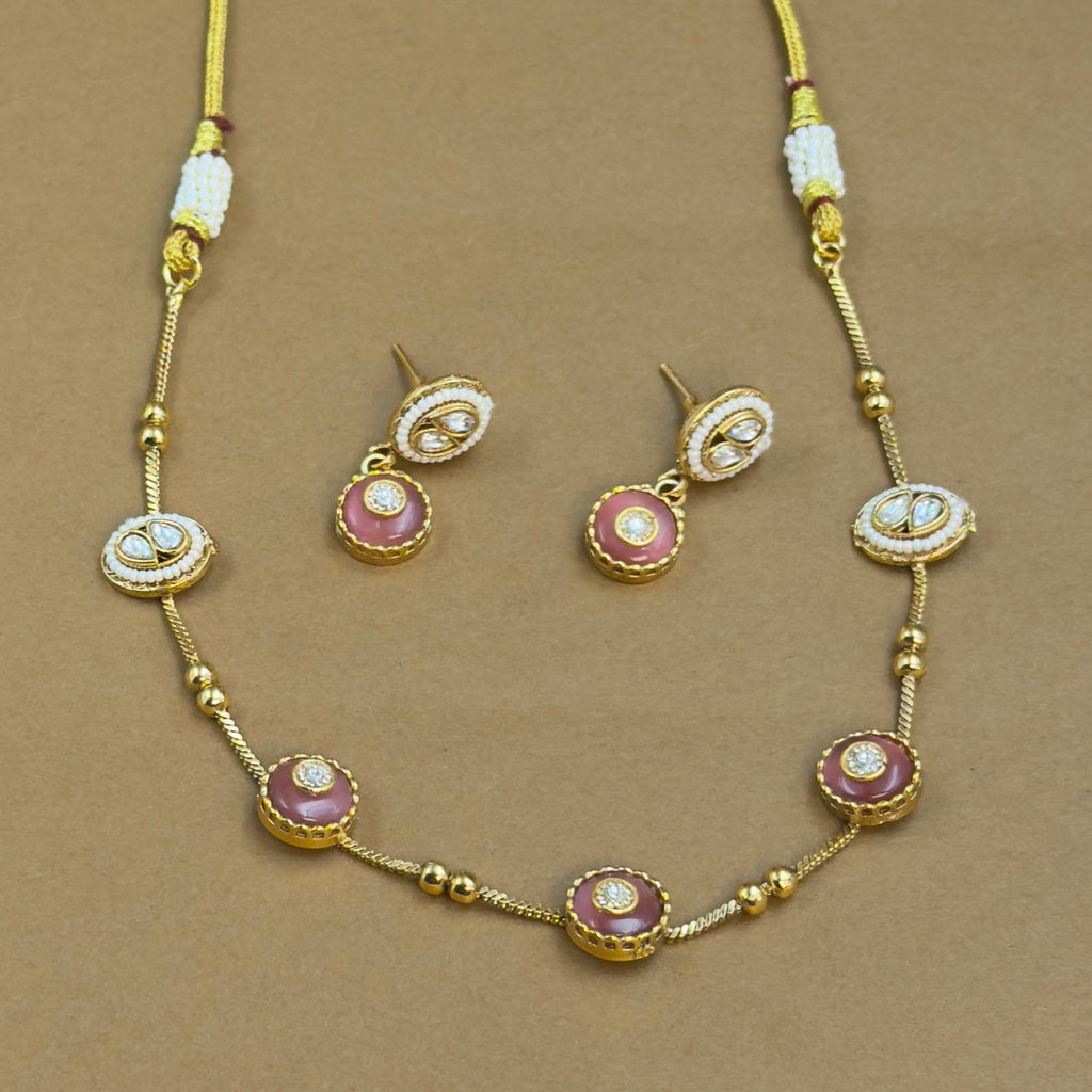 Sharvika Pink Kundan Necklace Set for Daily Wear