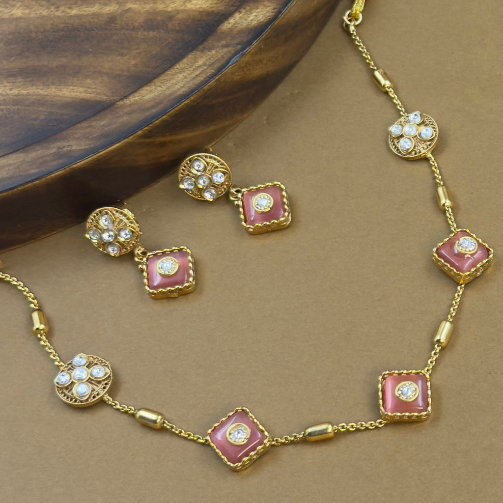 Samyukthika Pink Kundan Necklace Set for Daily Wear