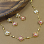 Samyukthika Pink Kundan Necklace Set for Daily Wear