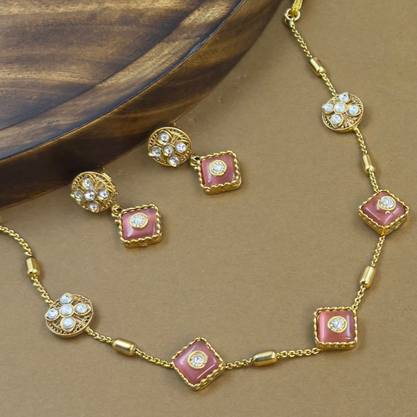 Samyukthika Pink Kundan Necklace Set for Daily Wear