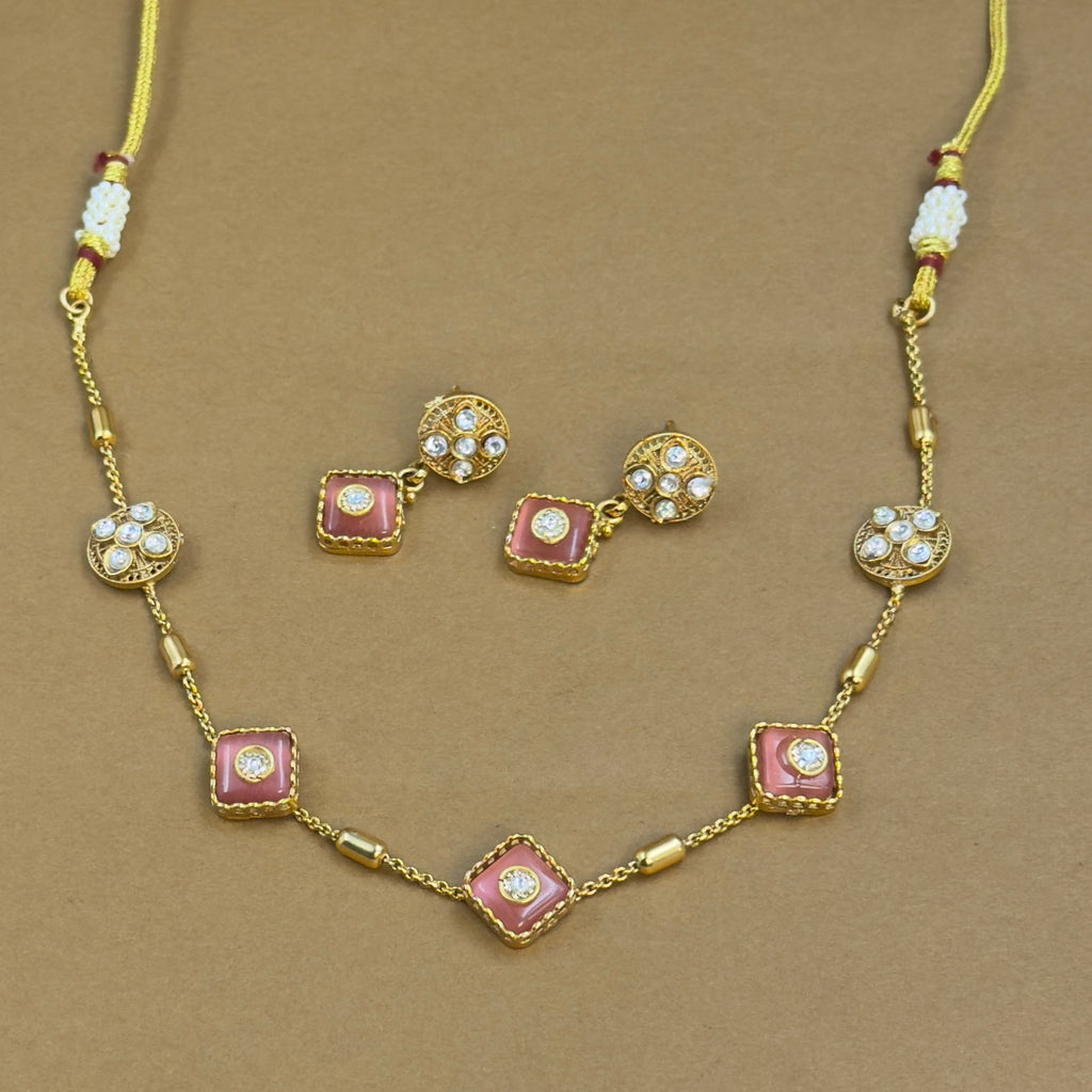 Samyukthika Pink Kundan Necklace Set for Daily Wear
