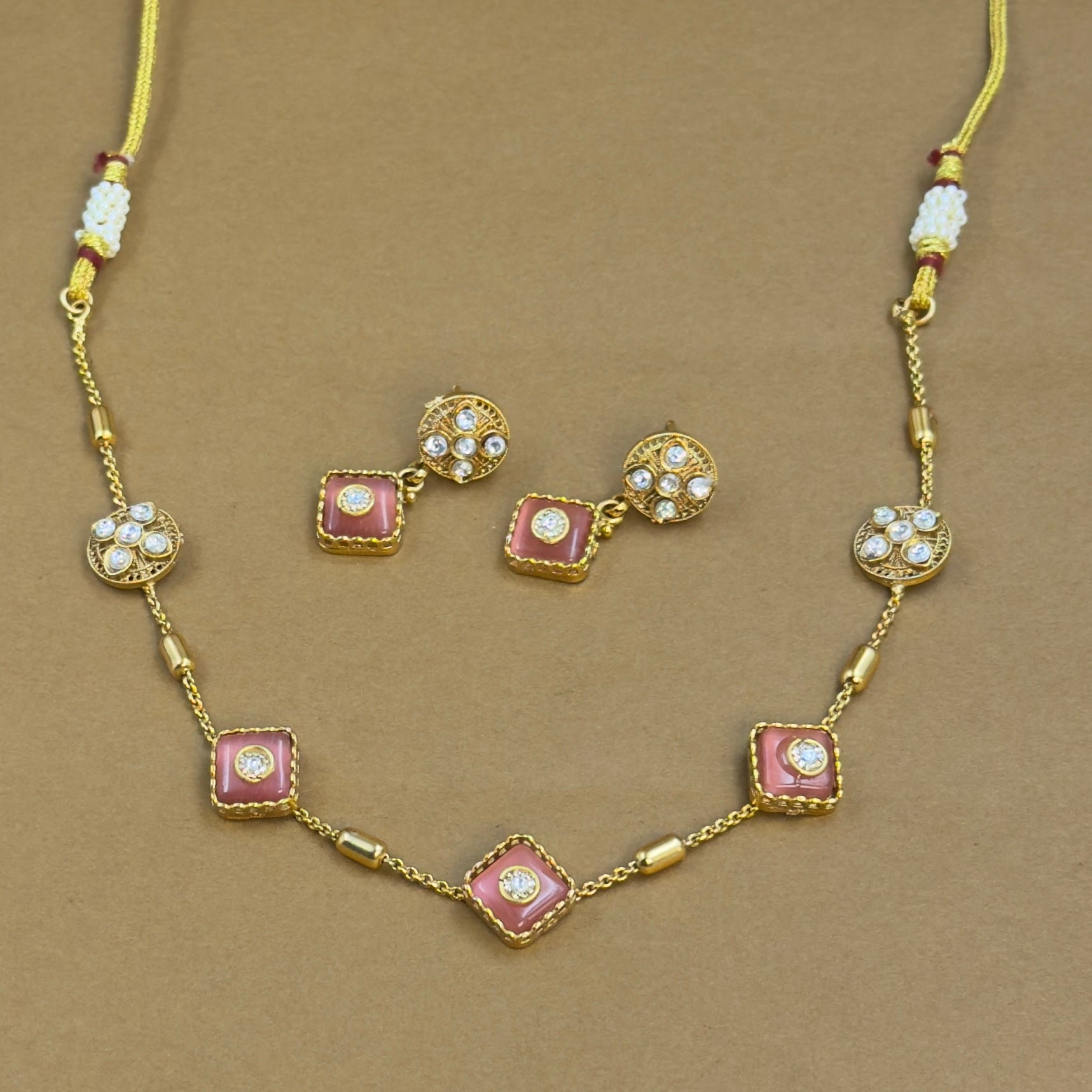Samyukthika Pink Kundan Necklace Set for Daily Wear
