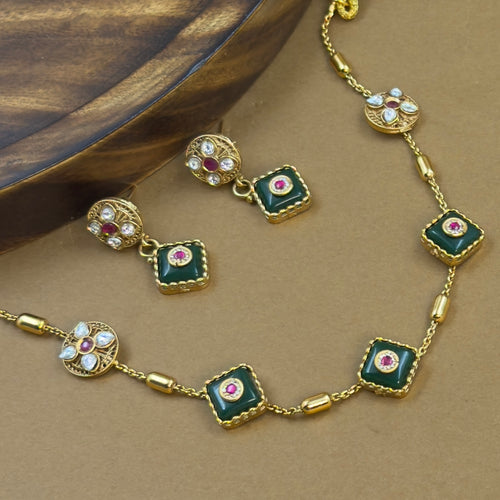 Harinika Green Antique Necklace Set for Daily Wear