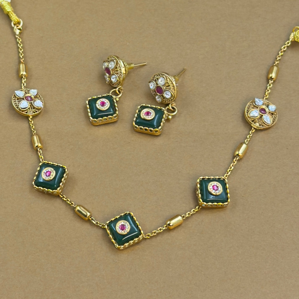 Harinika Green Kundan Necklace Set for Daily Wear