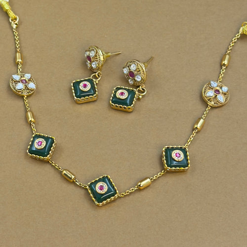 Harinika Green Antique Necklace Set for Daily Wear, alternate angle
