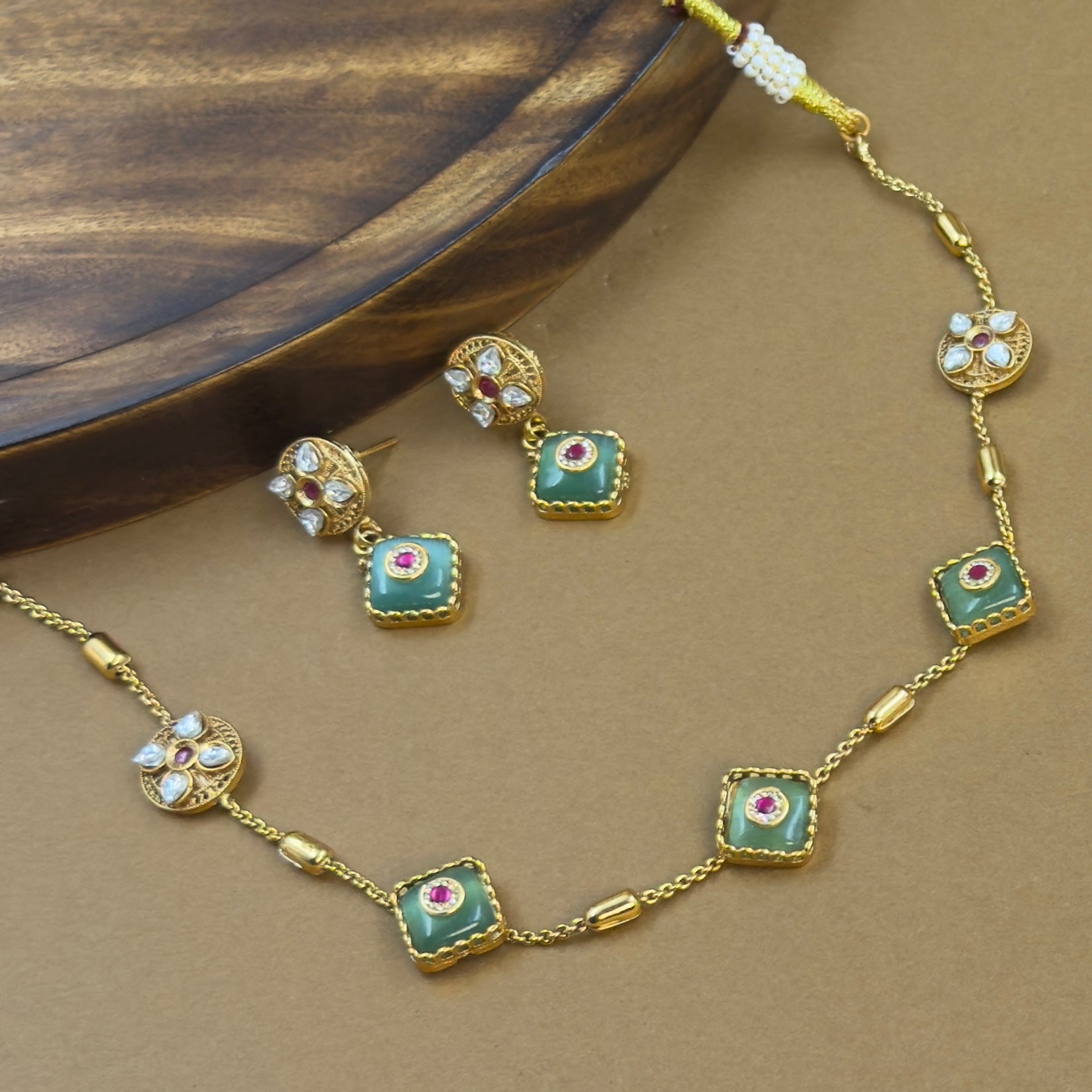 Shaivya Mint Kundan Necklace Set for Daily Wear