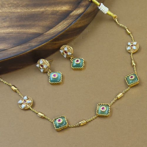 Shaivya Mint Antique Necklace Set for Daily Wear