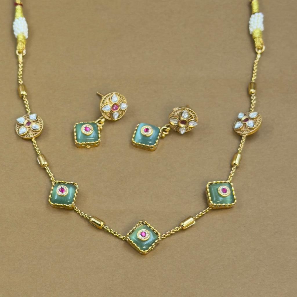 Shaivya Mint Kundan Necklace Set for Daily Wear