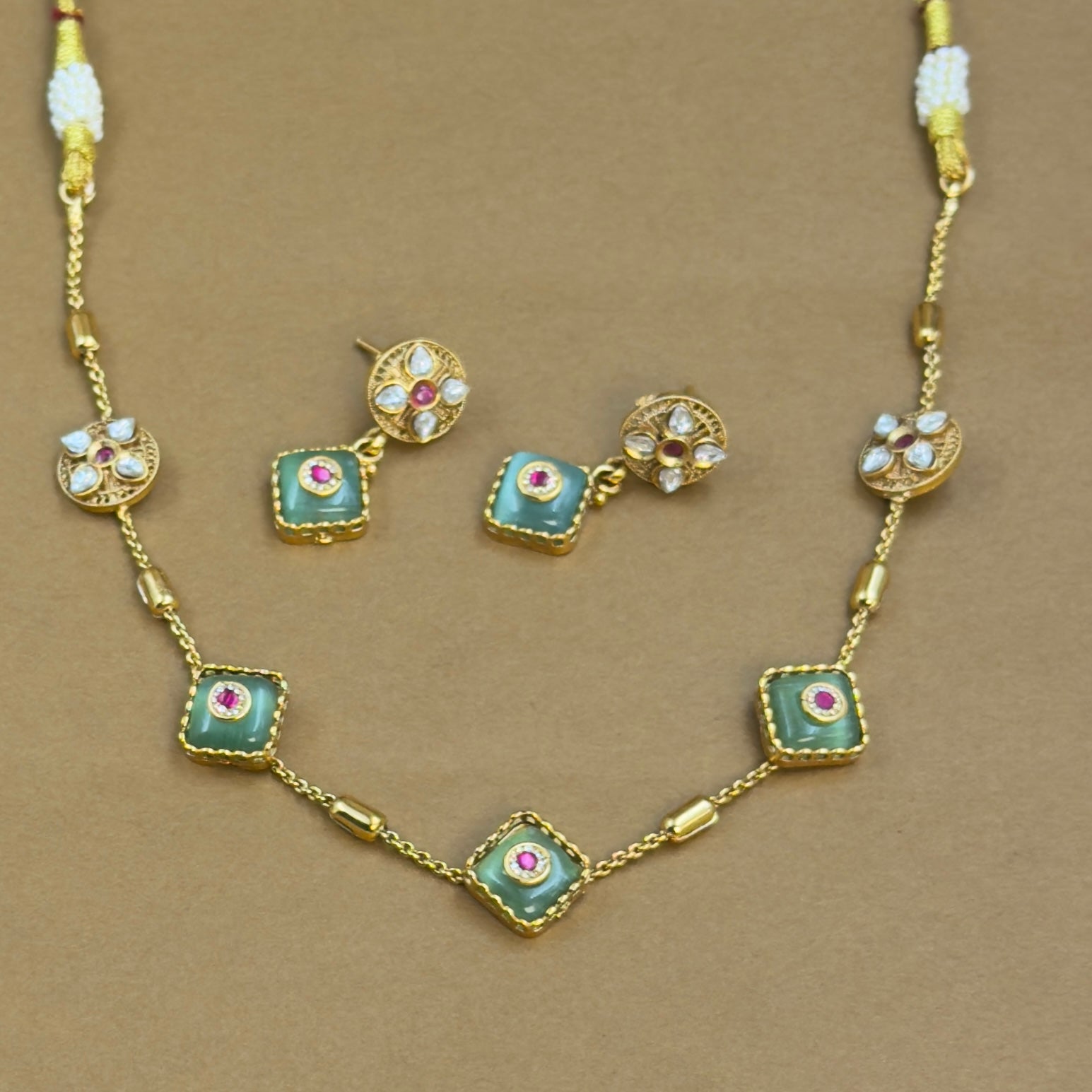 Shaivya Mint Kundan Necklace Set for Daily Wear