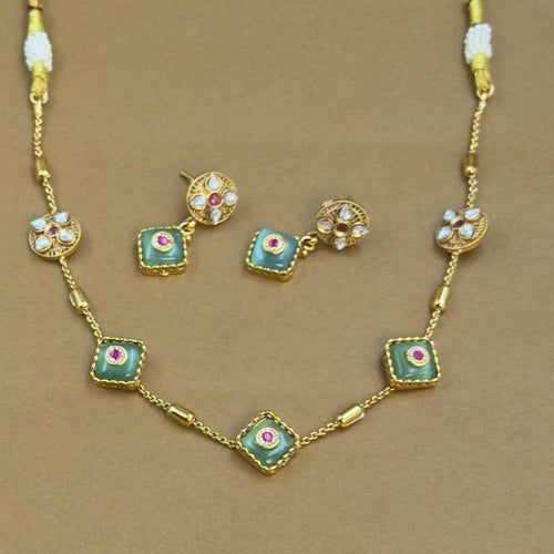 Shaivya Mint Antique Necklace Set for Daily Wear, alternate angle