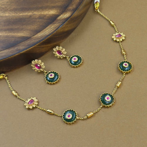 Yashodhra Green Antique Necklace Set for Daily Wear