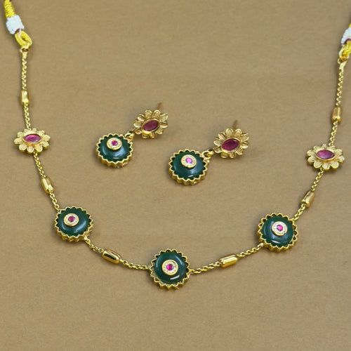 Yashodhra Green Antique Necklace Set for Daily Wear, alternate angle