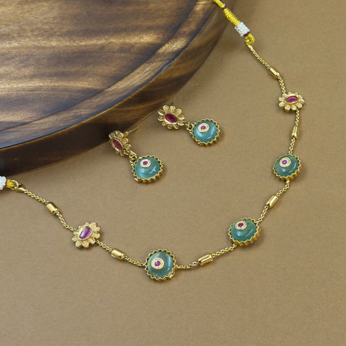 Sharvani Mint Antique Necklace Set for Daily Wear