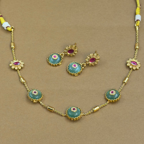 Sharvani Mint Antique Necklace Set for Daily Wear, alternate angle