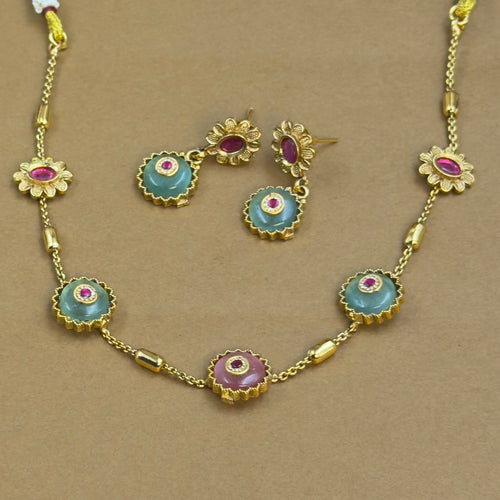 Aarshita Pink Mint Kundan Necklace Set for Daily Wear