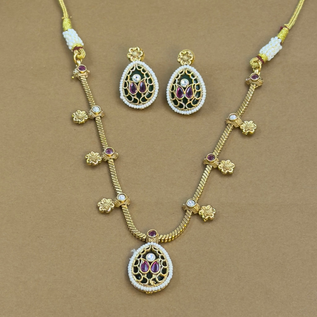 Vedanshi Green Kundan Necklace Set for Daily Wear