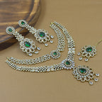 Iravika Green Diamond Necklace Set for Bridal Wear