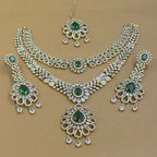 Iravika Green Diamond Necklace Set for Bridal Wear