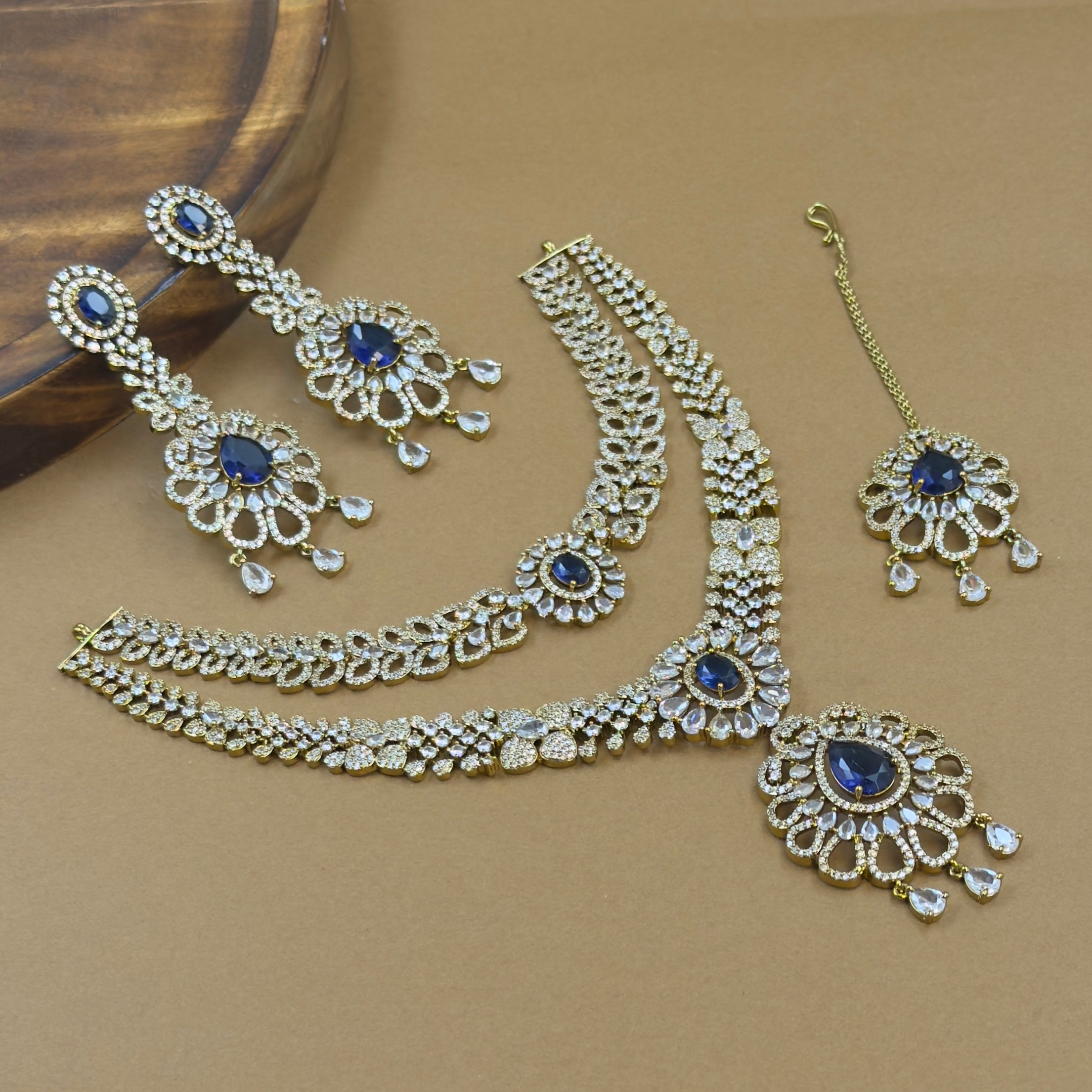 Nityara Blue Diamond Necklace Set for Bridal Wear