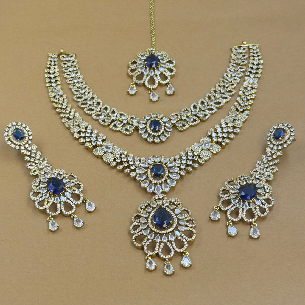 Nityara Blue Diamond Necklace Set for Bridal Wear