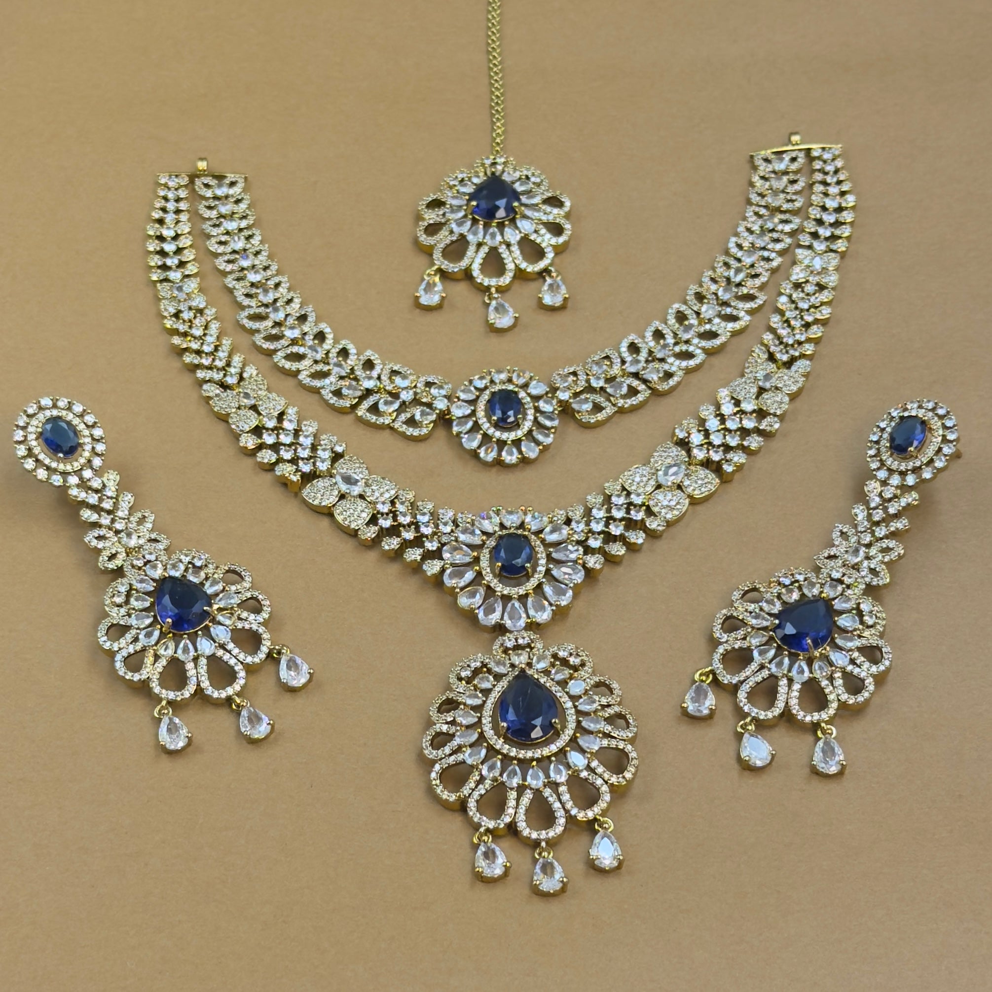 Nityara Blue Diamond Necklace Set for Bridal Wear