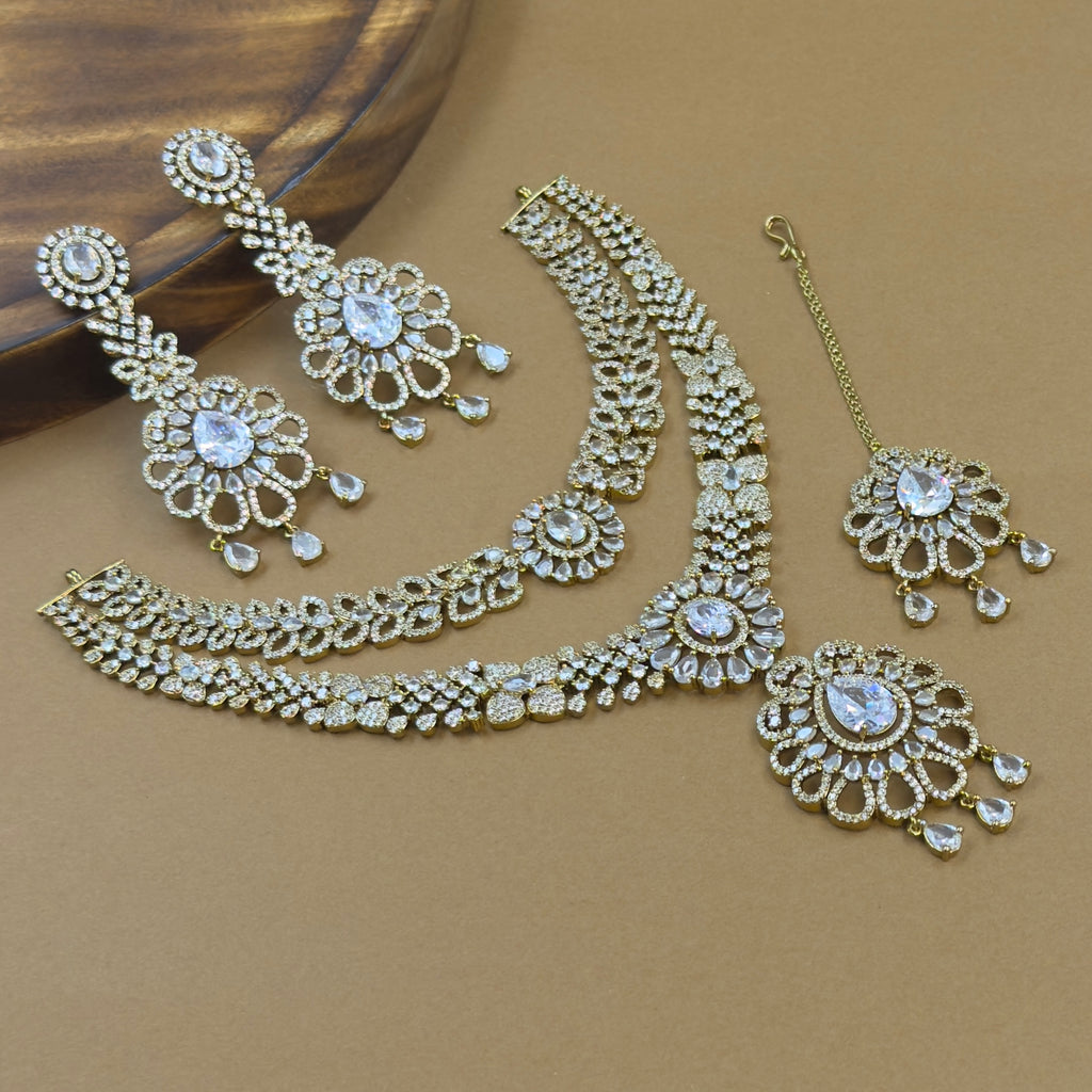 Aadhvika White Diamond Necklace Set for Bridal Wear