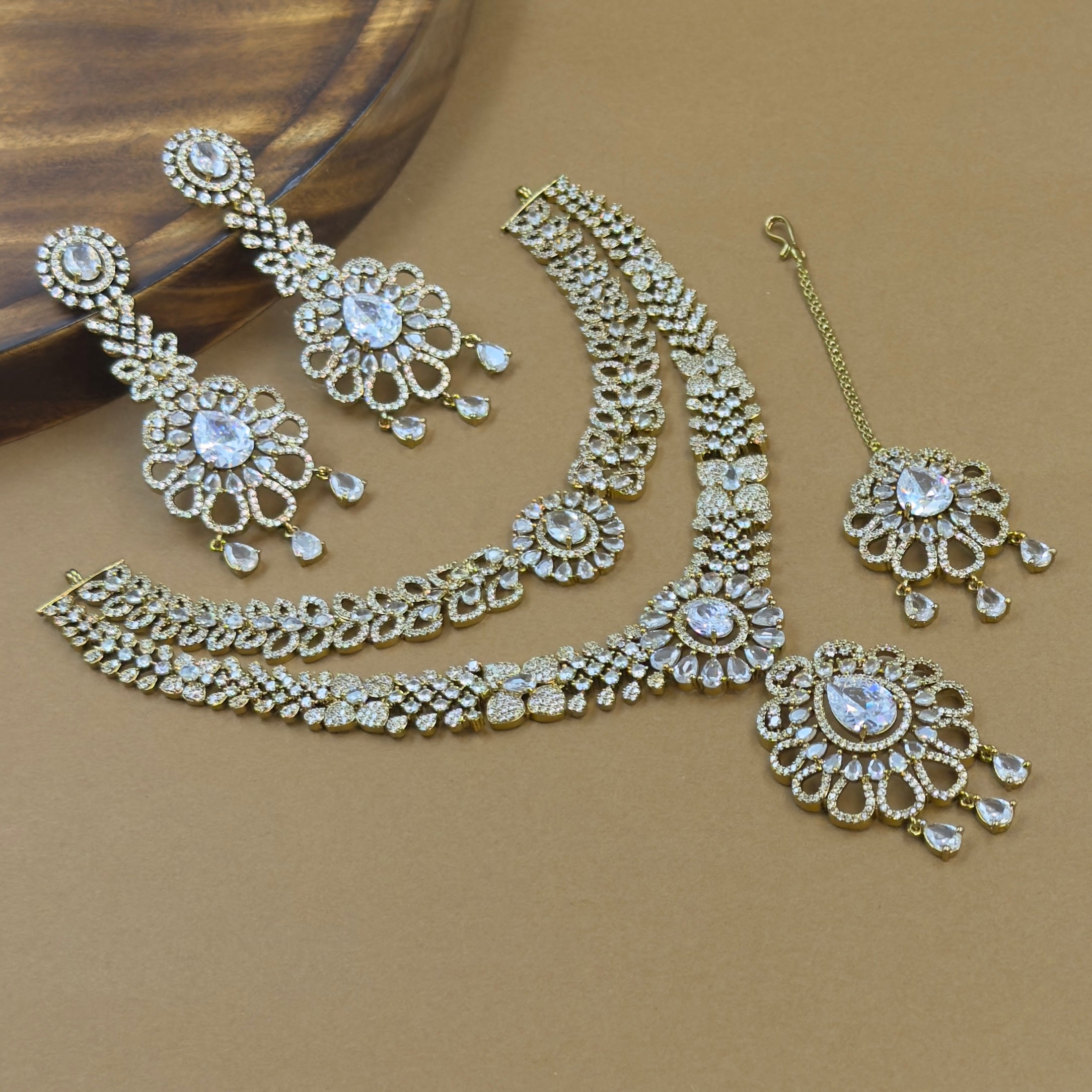 Aadhvika White Diamond Necklace Set for Bridal Wear