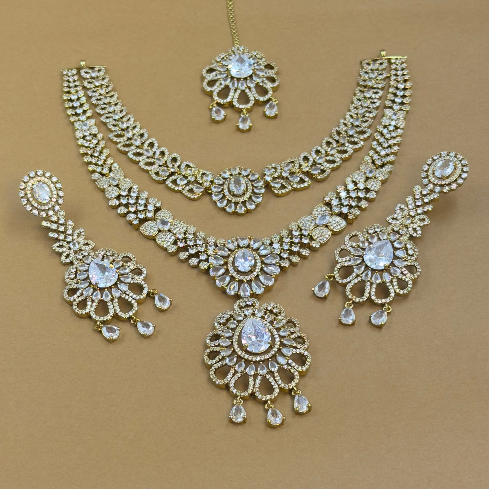 Aadhvika White Diamond Necklace Set for Bridal Wear