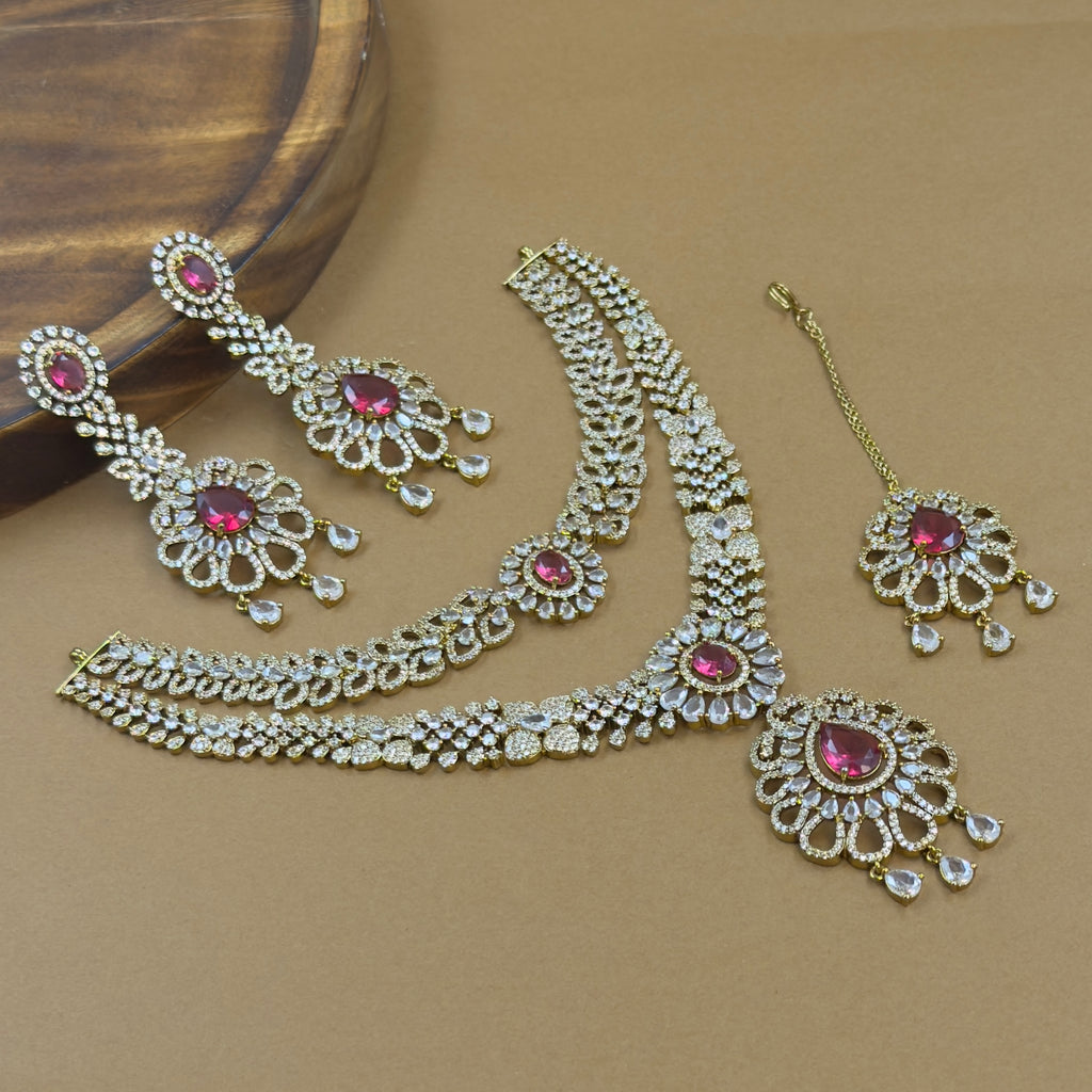 Rudrashi Ruby Diamond Necklace Set for Bridal Wear