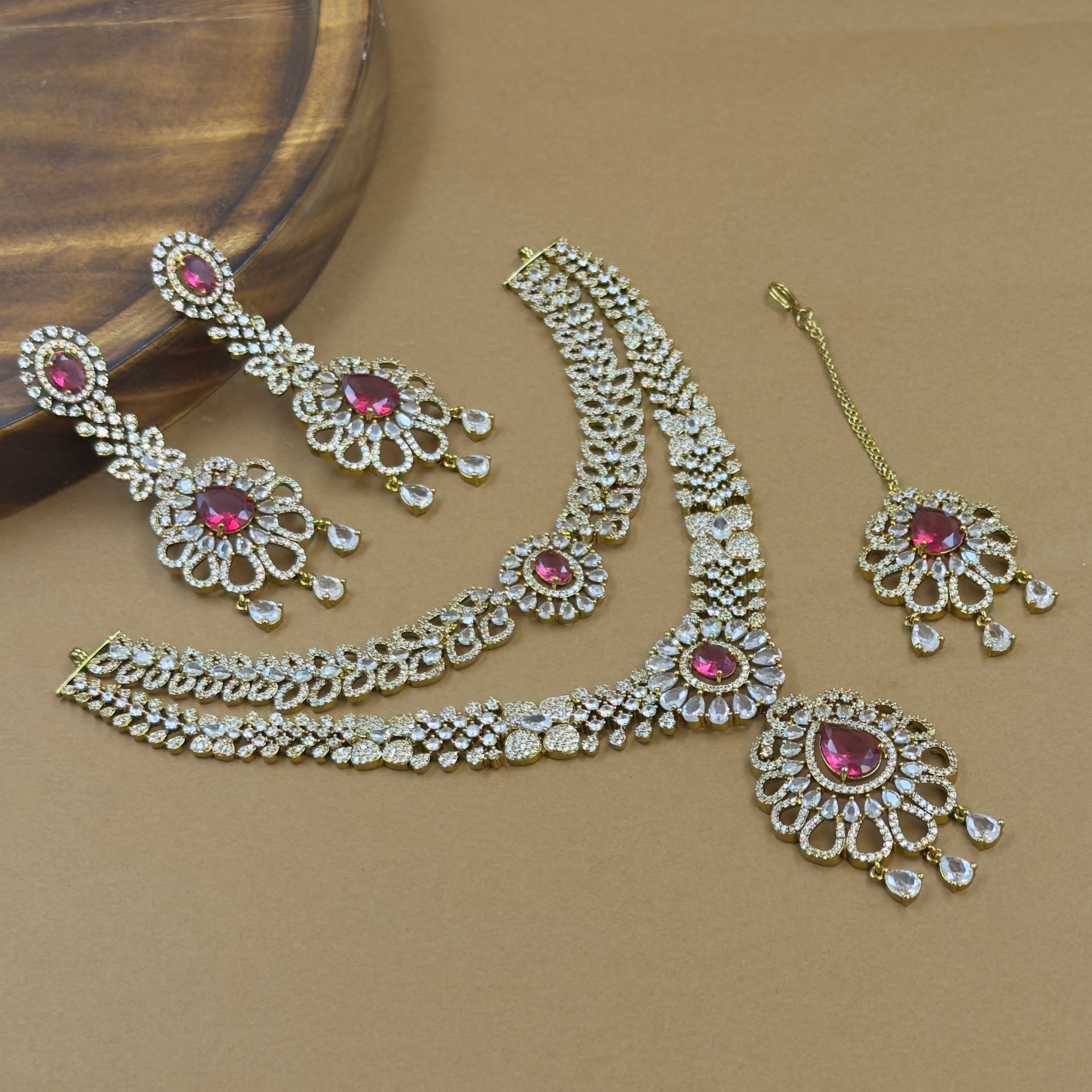Rudrashi Ruby Diamond Necklace Set for Bridal Wear