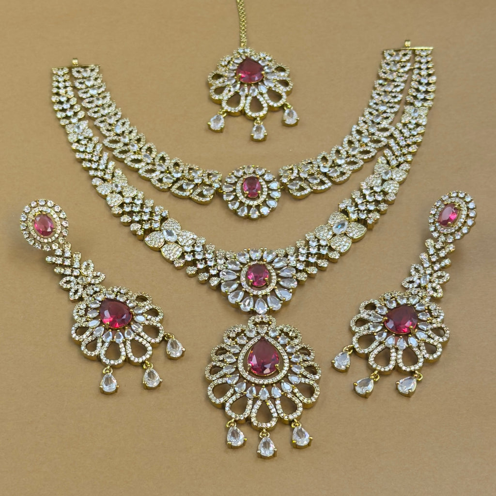 Rudrashi Ruby Diamond Necklace Set for Bridal Wear
