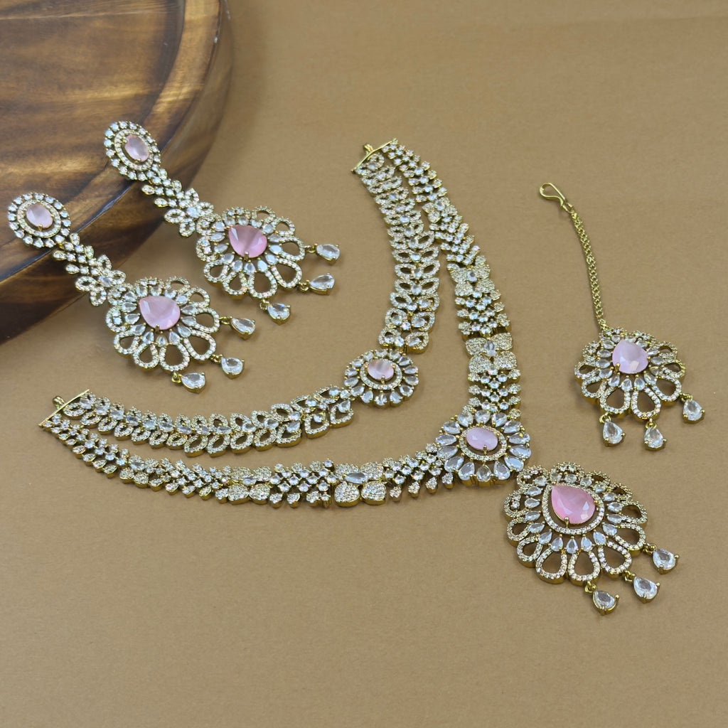 Yuktashri Pink Diamond Necklace Set for Bridal Wear