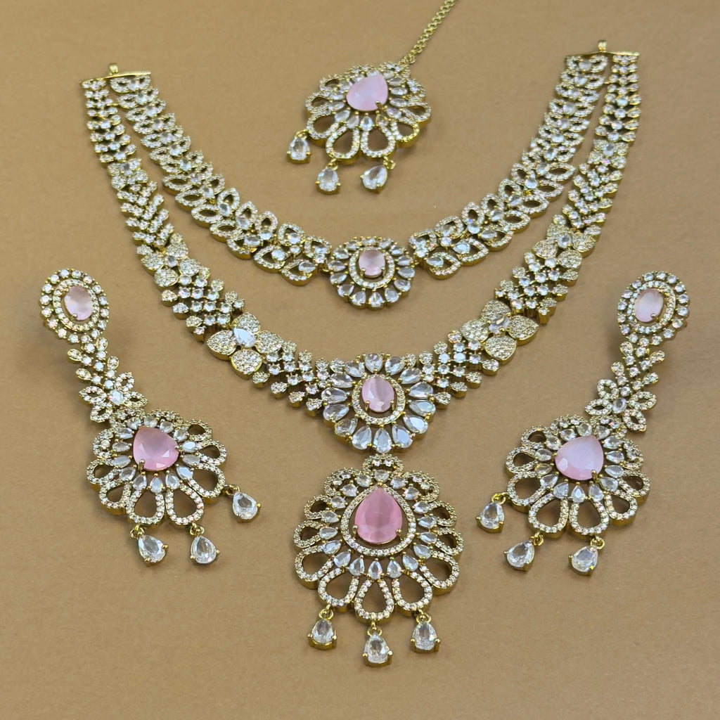 Yuktashri Pink Diamond Necklace Set for Bridal Wear