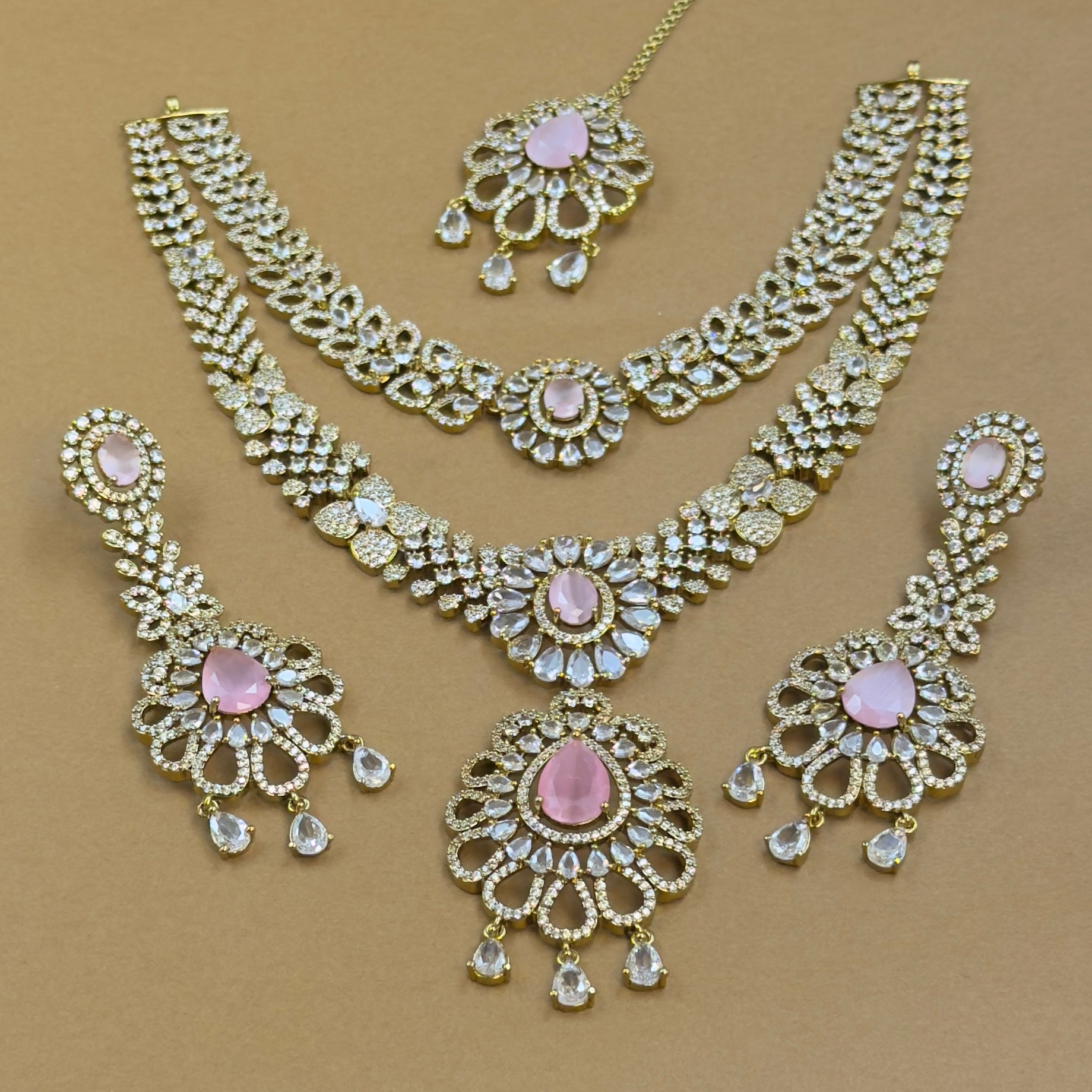 Yuktashri Pink Diamond Necklace Set for Bridal Wear