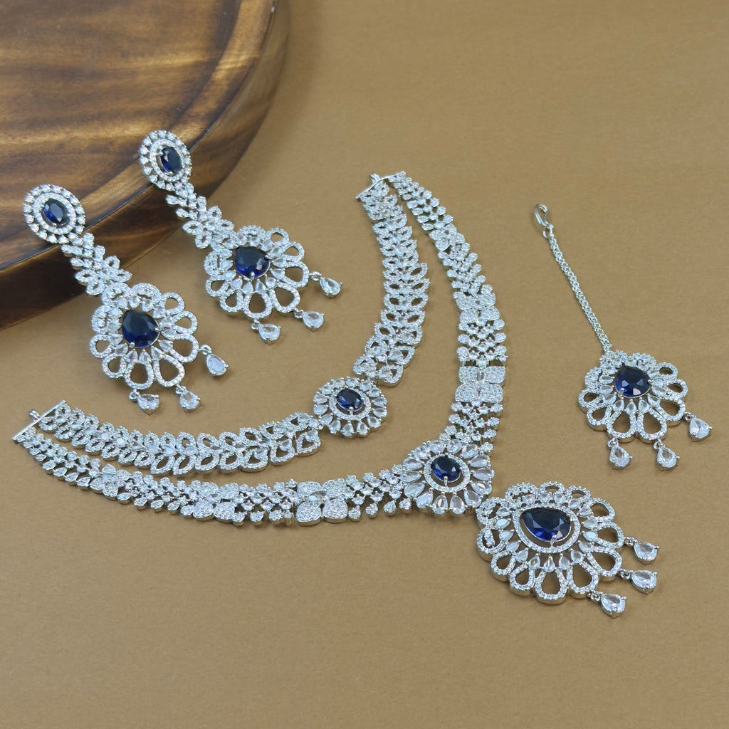 Vedanika Blue Diamond Necklace Set for Bridal Wear