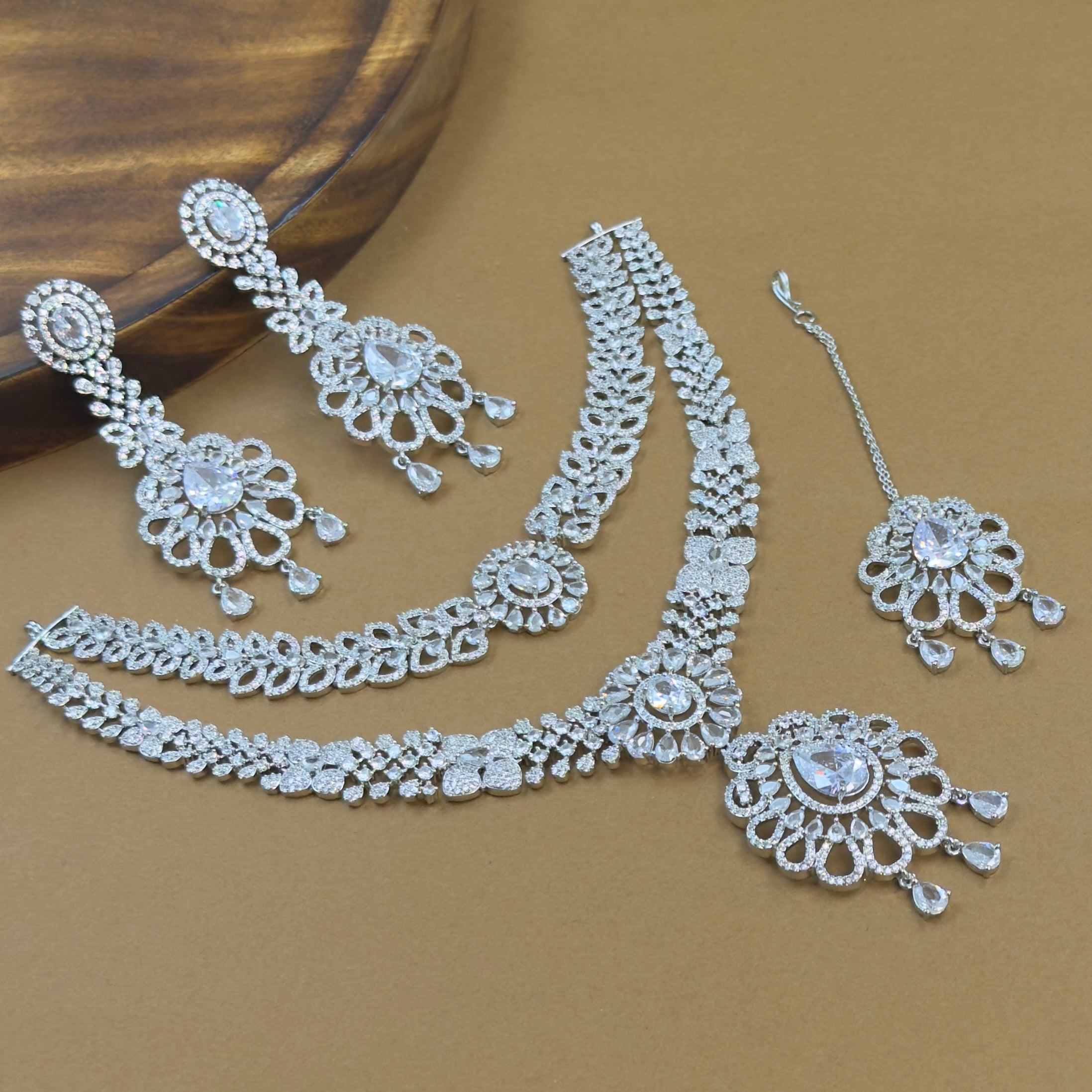 Sharvangi White Diamond Necklace Set for Bridal Wear