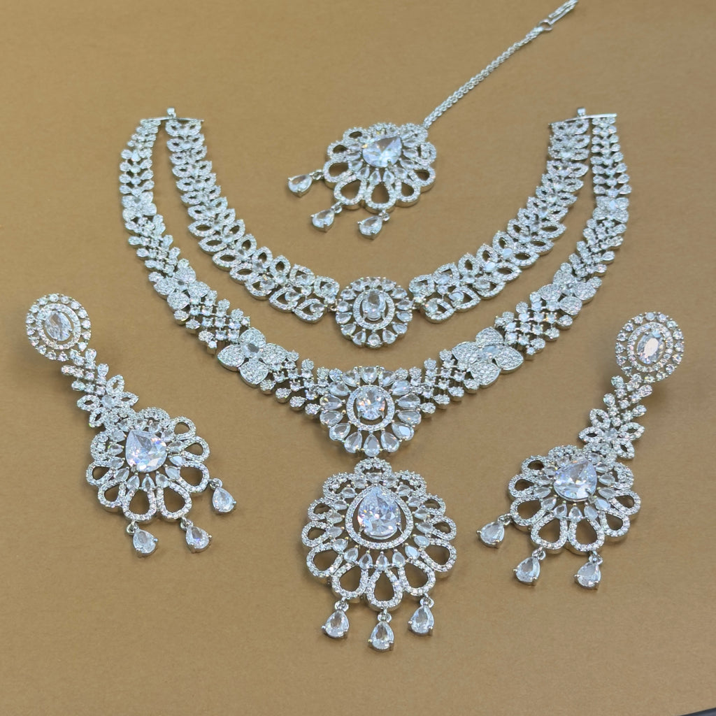 Sharvangi White Diamond Necklace Set for Bridal Wear