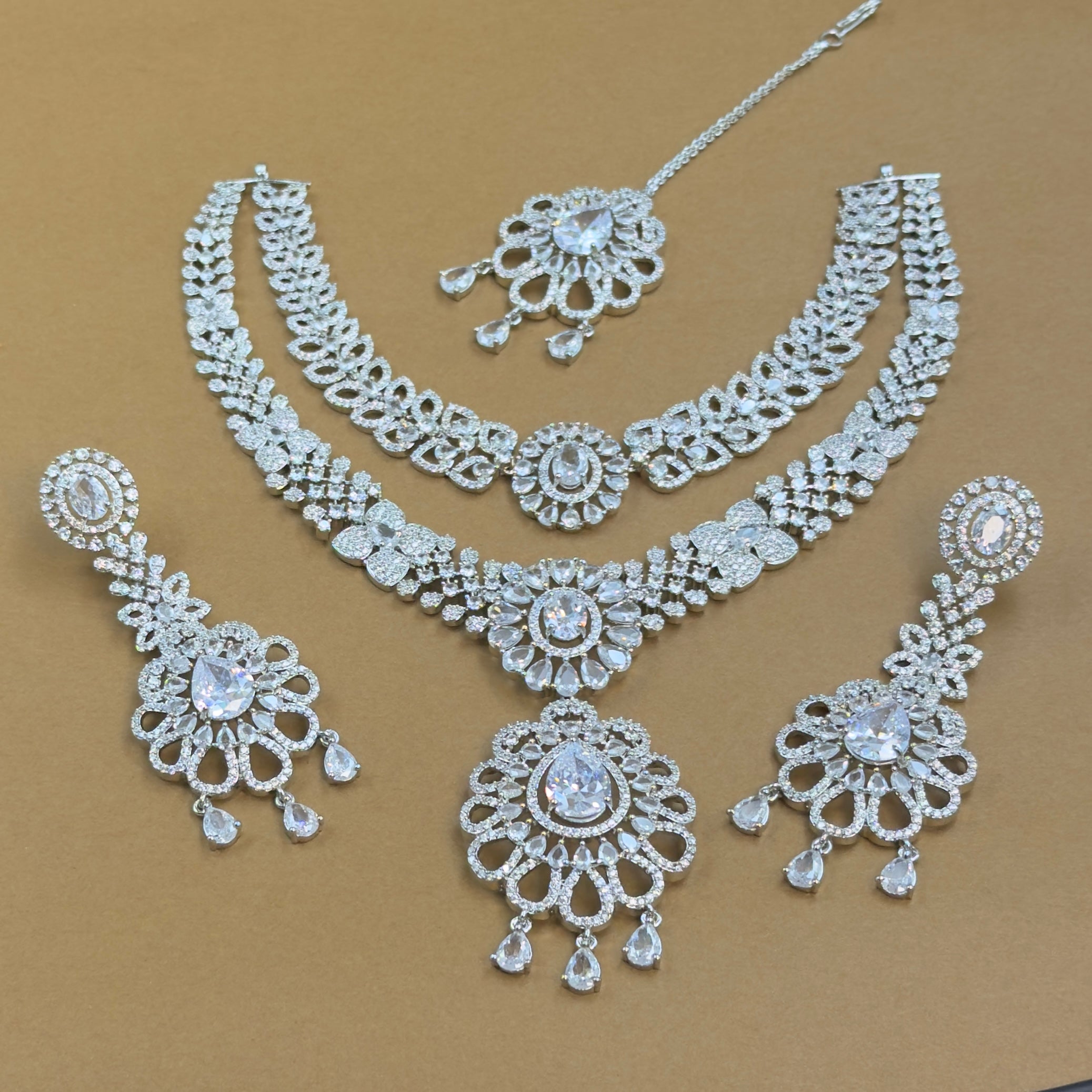 Sharvangi White Diamond Necklace Set for Bridal Wear