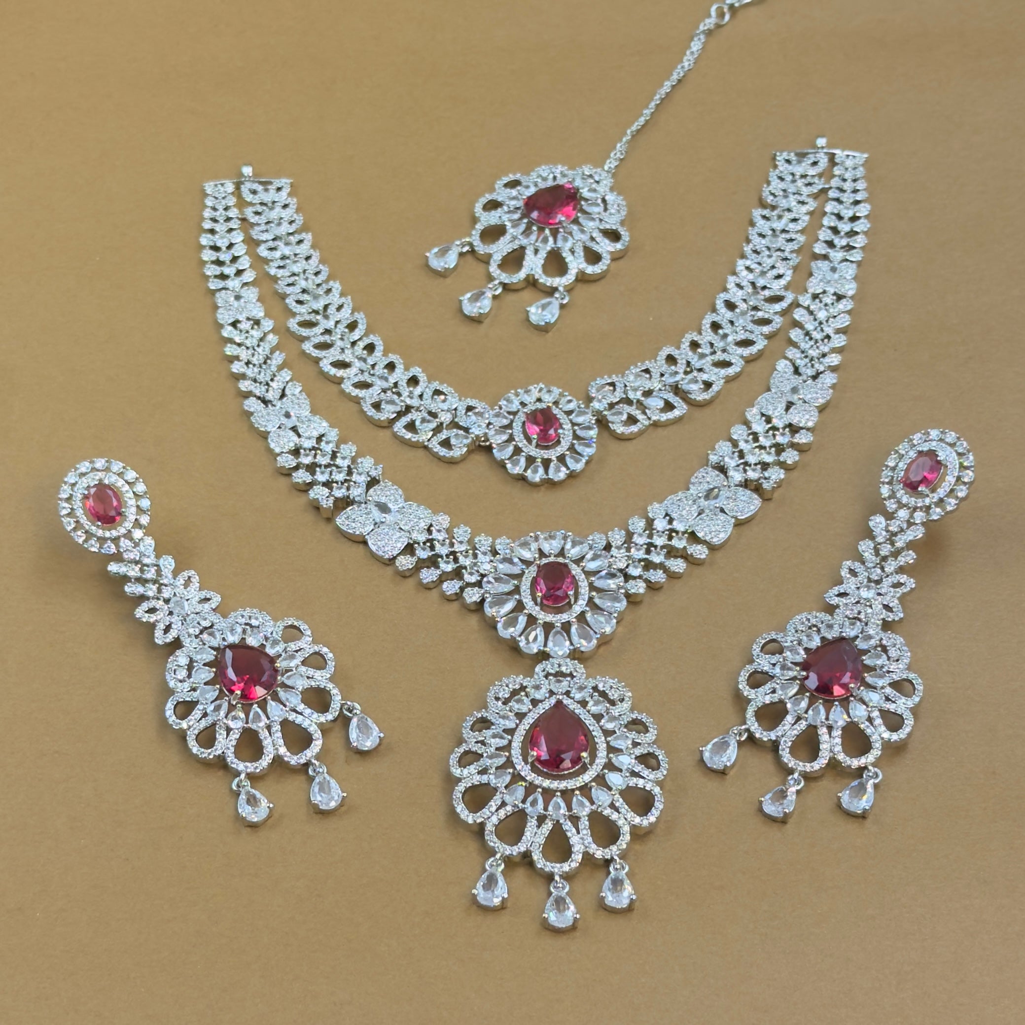 Aarunika Ruby Diamond Necklace Set for Bridal Wear