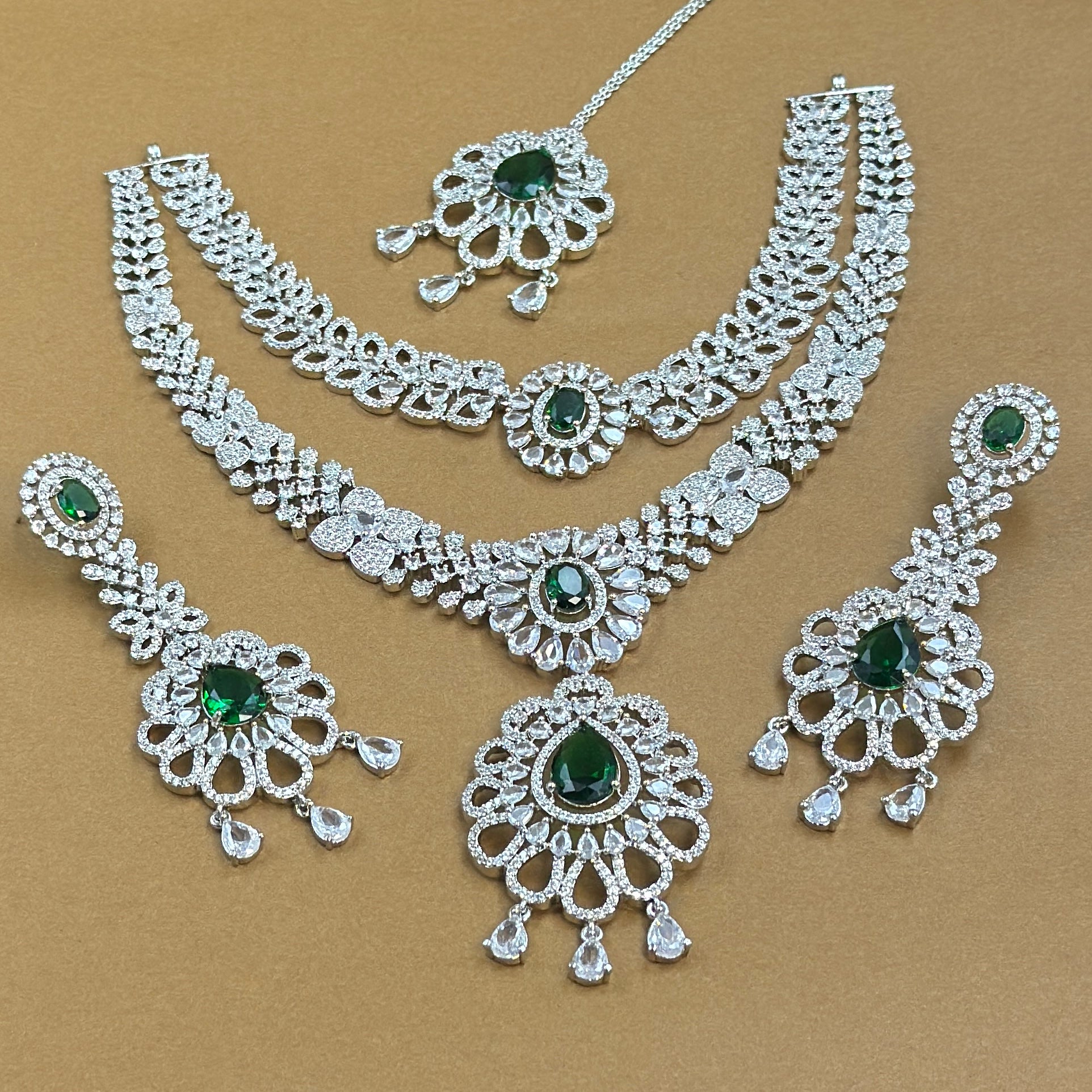 Tanvishka Green Diamond Necklace Set for Bridal Wear