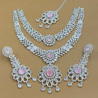 Ishanvika Pink Diamond Necklace Set for Bridal Wear