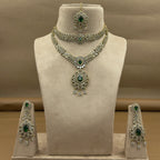 Iravika Green Diamond Necklace Set for Bridal Wear