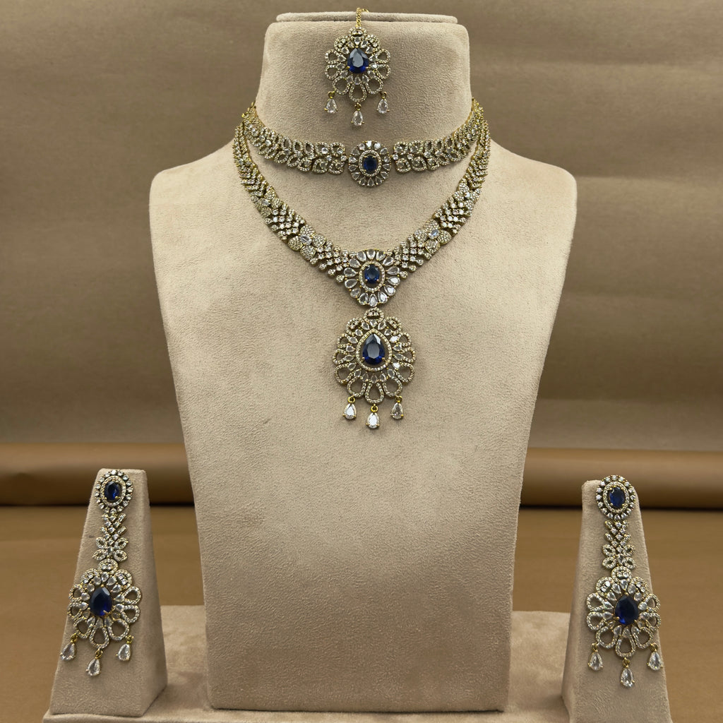 Nityara Blue Diamond Necklace Set for Bridal Wear