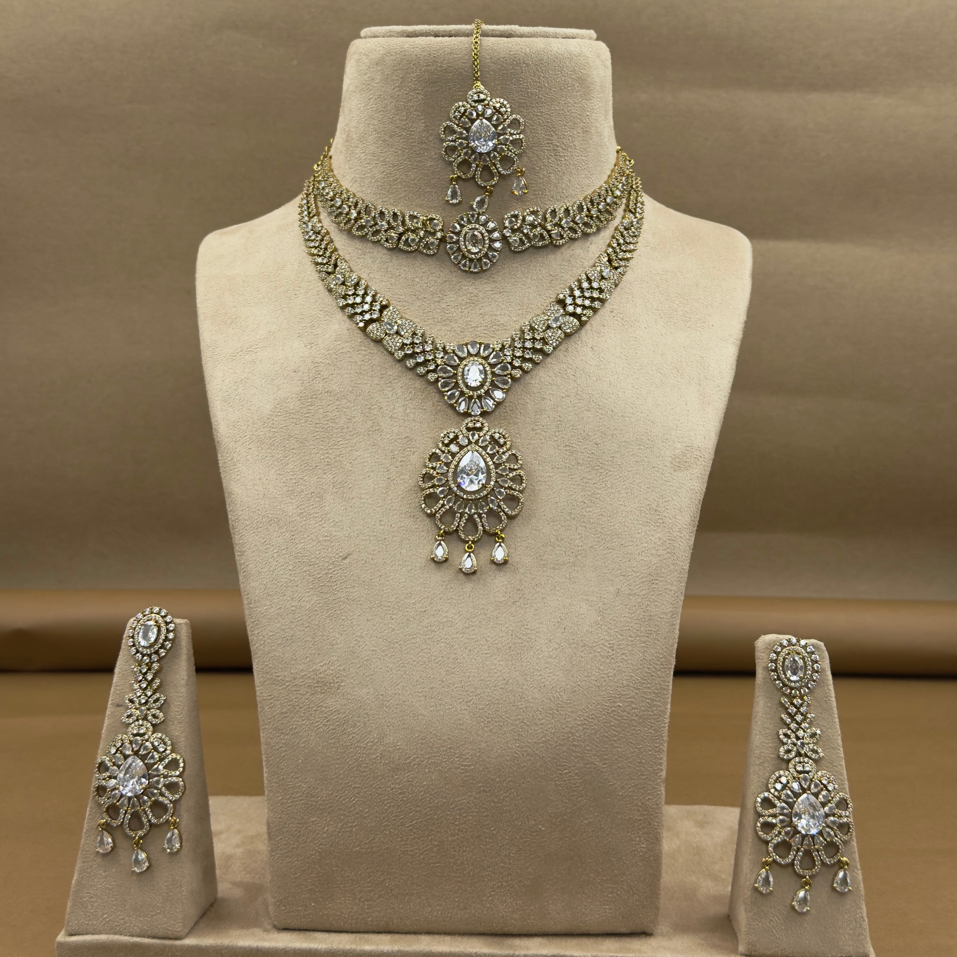 Aadhvika White Diamond Necklace Set for Bridal Wear