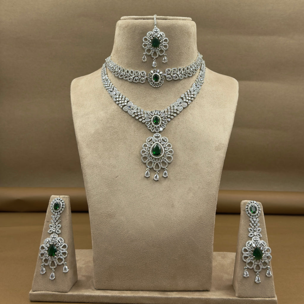 Tanvishka Green Diamond Necklace Set for Bridal Wear